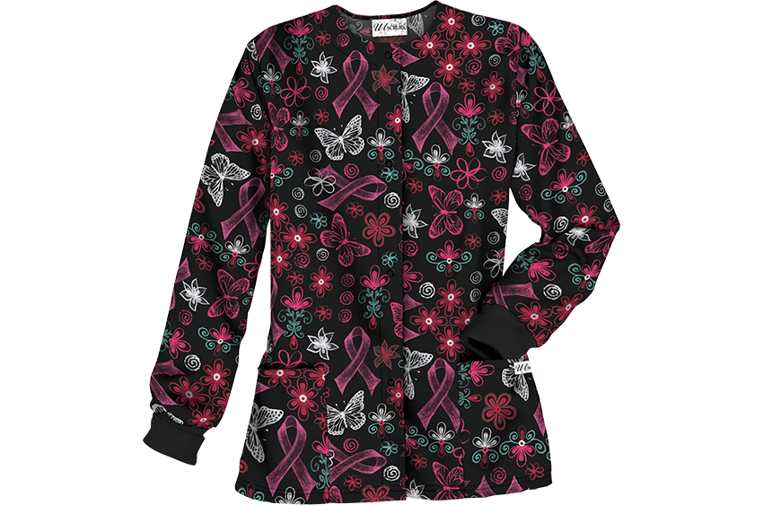 Style PC82CEP_Celebrate Pink Black Breast Cancer Scrub Print
