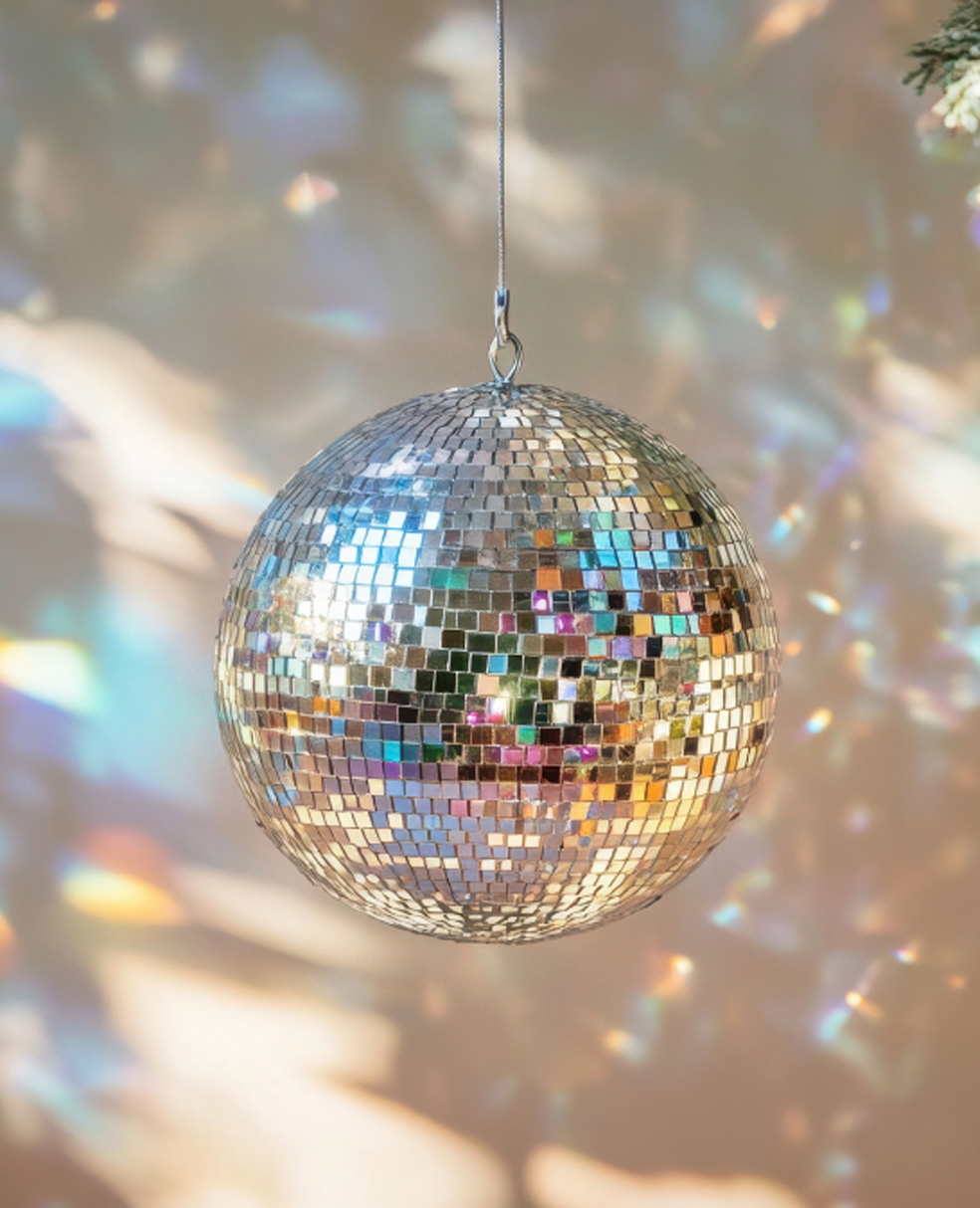 A silver disco ball shining bright