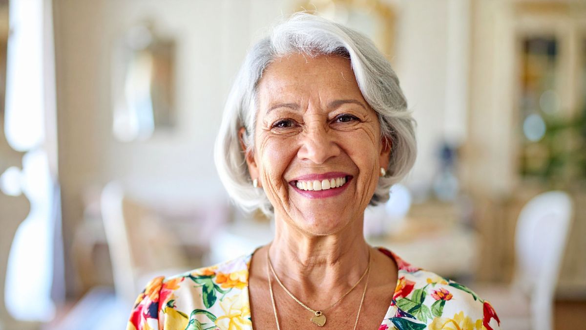 An older white woman smiling