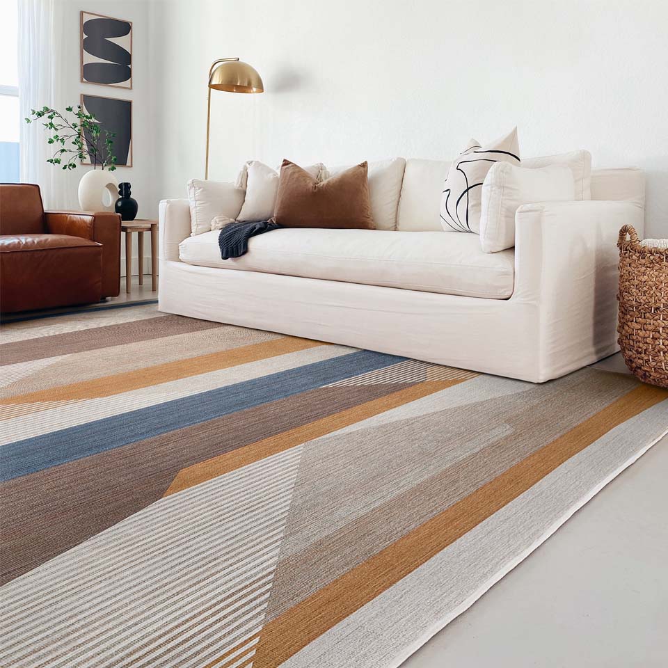 A living room with the Oliver multicolor rug