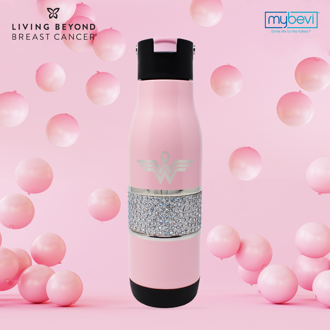 Pink metallic water bottle with a crystal insert