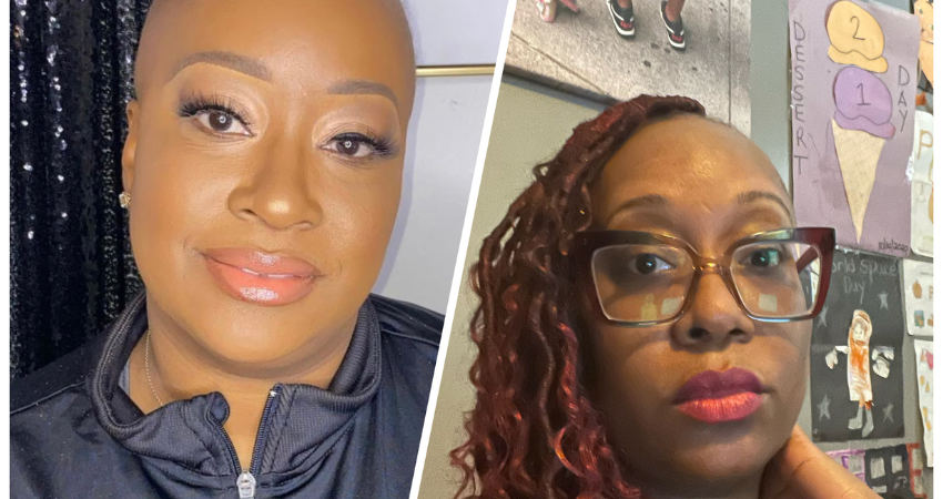 Michelle without hair, and Michelle with hair