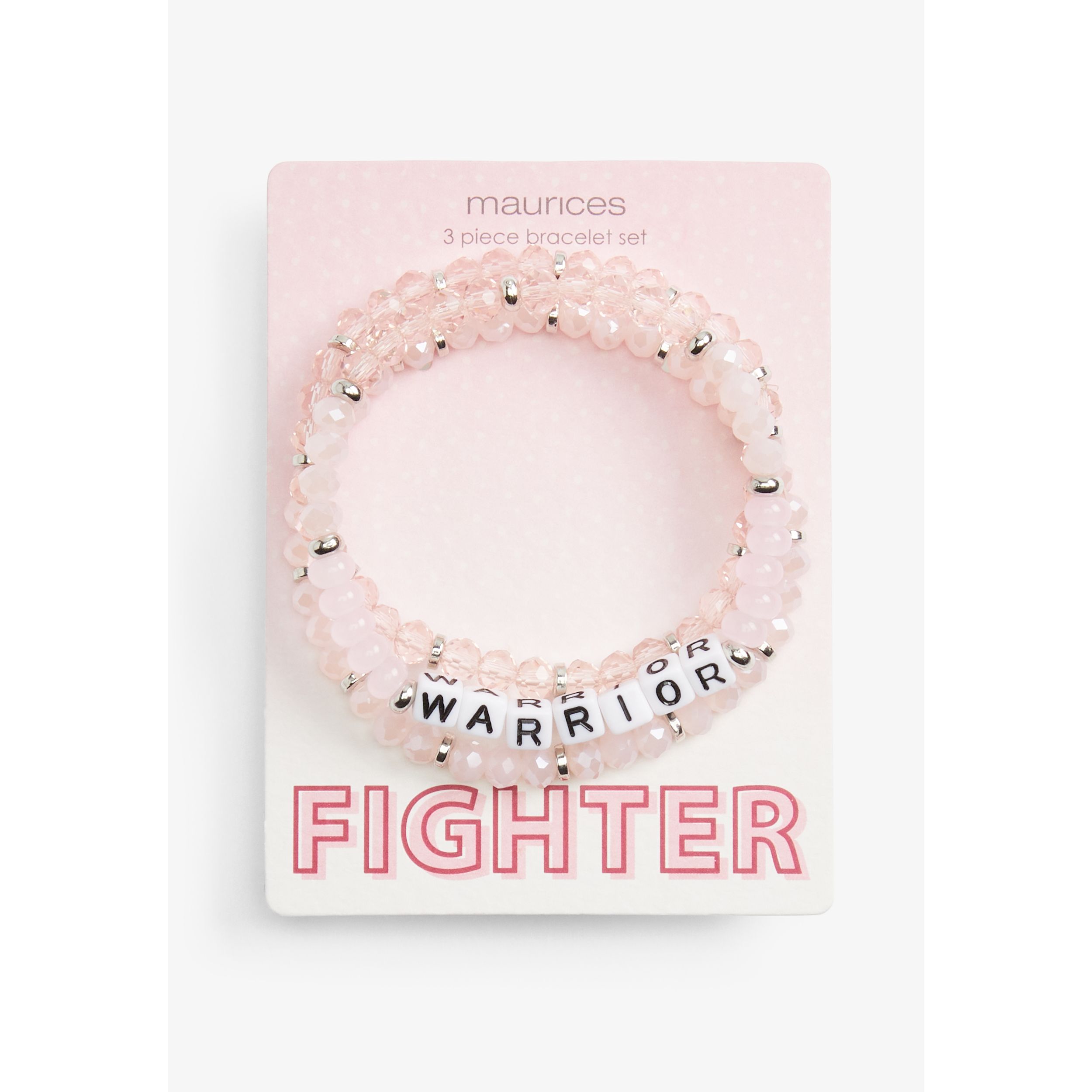 pink beaded bracelet that says 