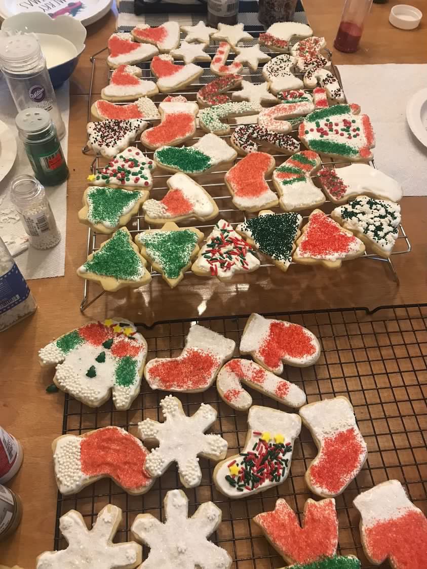 Decorated sugar cookies in Christmas shapes