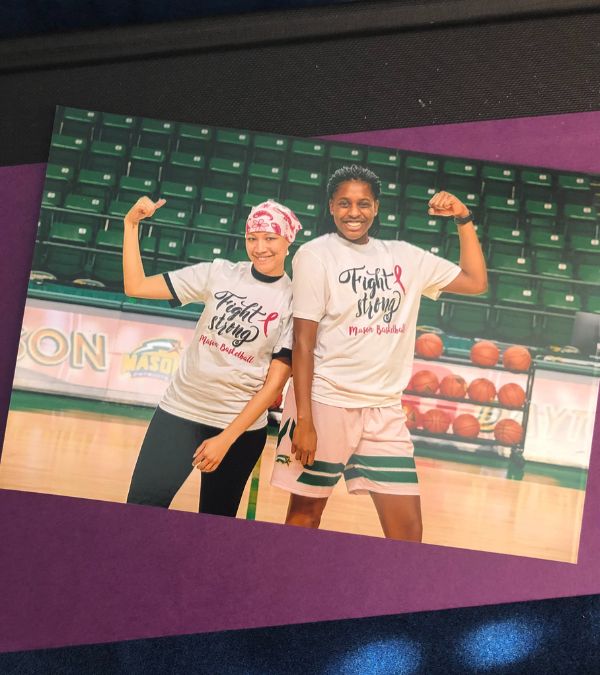 A young breast cancer survivor and tall female basketball player