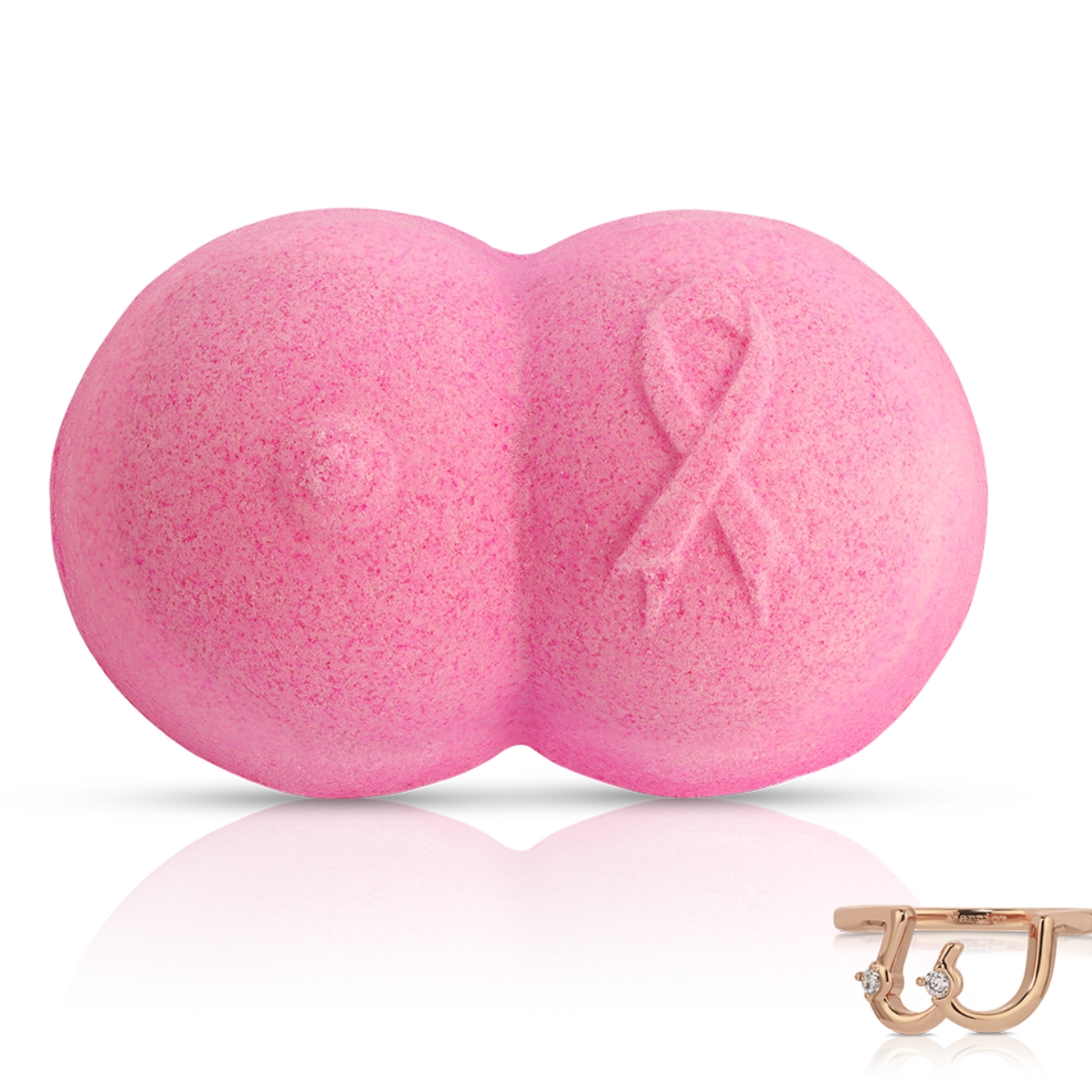 Pink bath bomb in the shape of two breasts