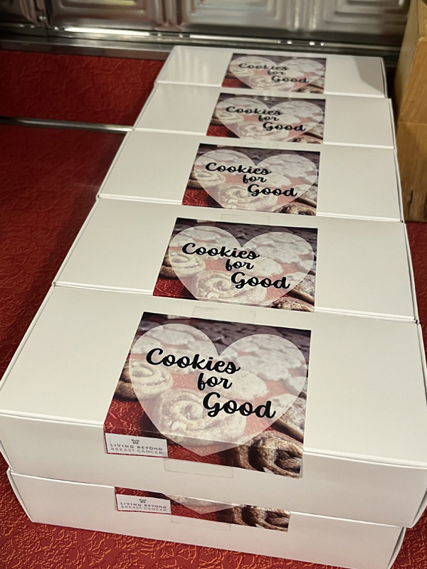 Boxes of cookies labeled "Cookies for Good"