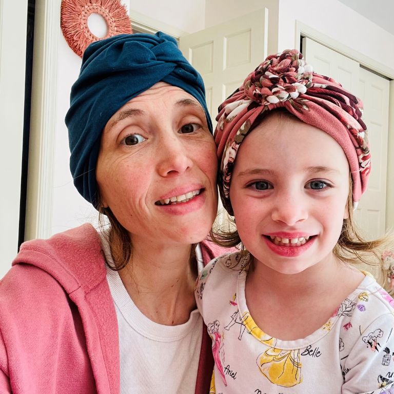 Dana Valenti and her daughter wear stylish head wraps