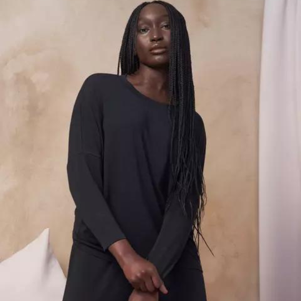 Woman wearing a black pajama set