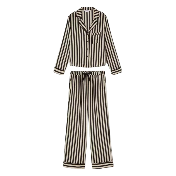 Black and white long sleeve striped satin pajamas by Primark