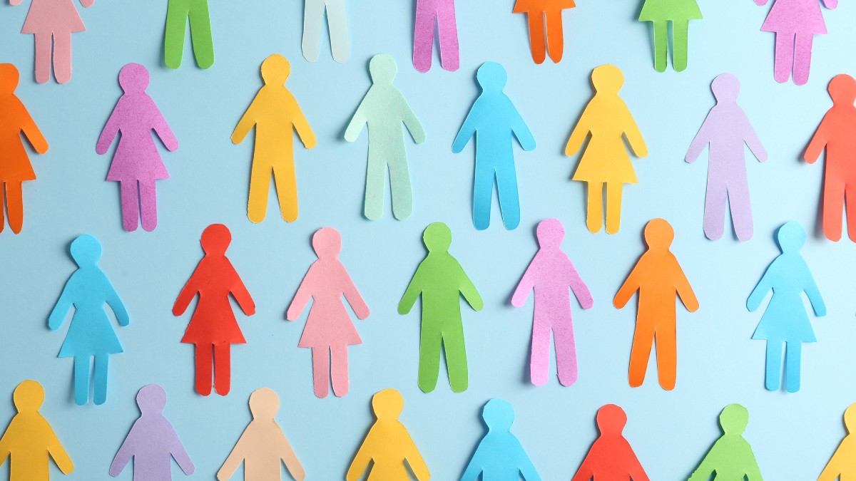 Colorful paper cutouts of men and women.