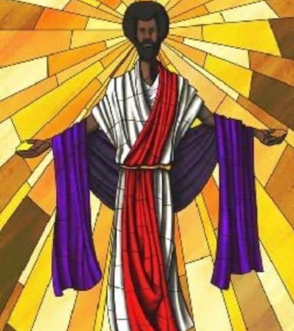 A picture of a stained glass representation of Jesus from Stephani St. Cyr's church.