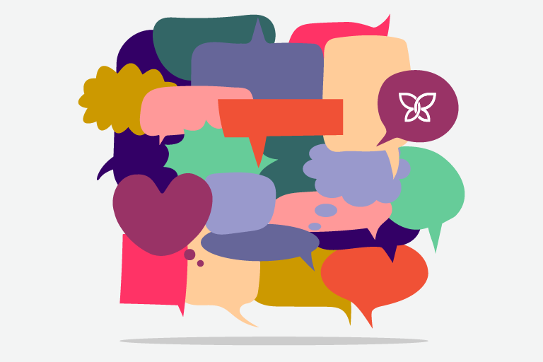 A collage of different colored chat bubbles