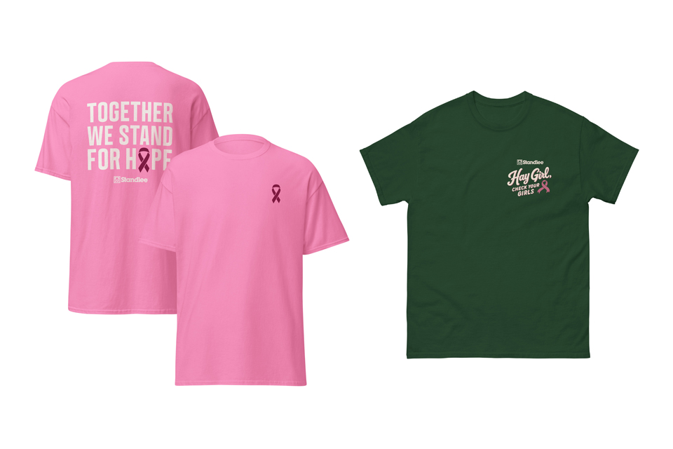 A pink t-shirt that says, 
