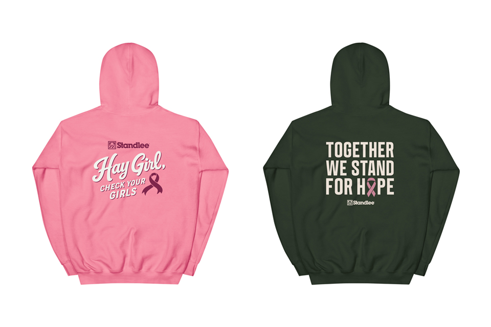 A green sweatshirt that says, 