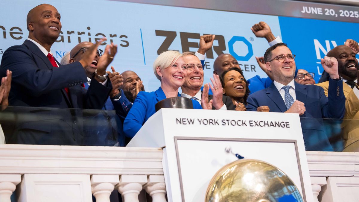 Courtney Bugler rings the bell to start the day at the New York Stock Exchange.