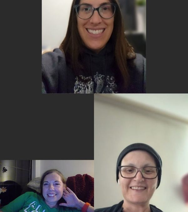 Laura Perry shares her Zoom screen with two of her "besties."