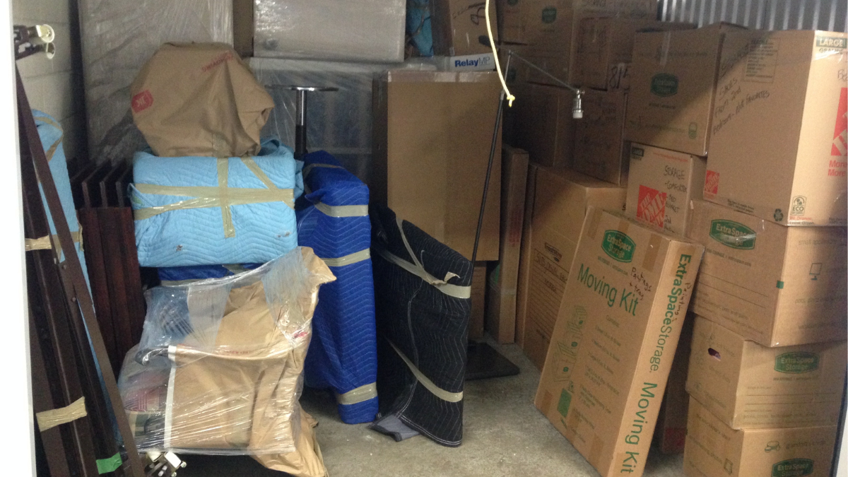 A storage unit filled with boxes