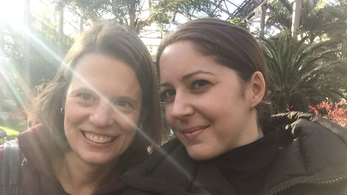 Caroline and her friend Dianne smiling