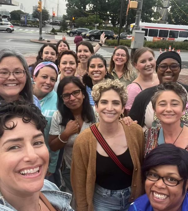 Lisa Walker and all her new friends in LBBC's Young Advocates cross an urban street.