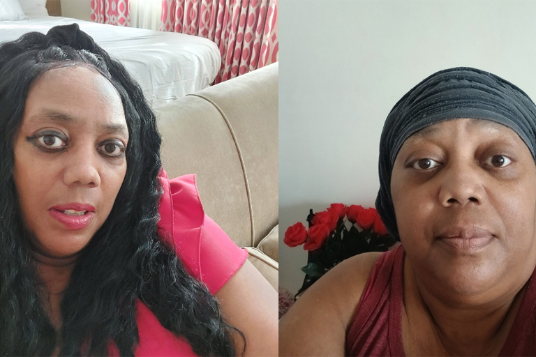 Two selfies collaged together of a Black woman