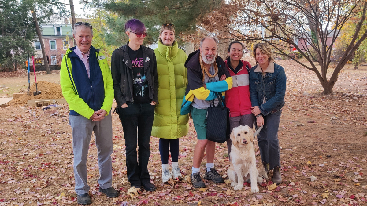 Isabel Knight poses with a group at a local green burial cemetery in the Philadelphia area.