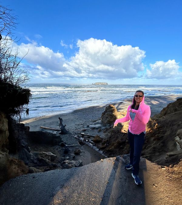 Tiernnee' Jefferis admires a remote and beautiful beach.
