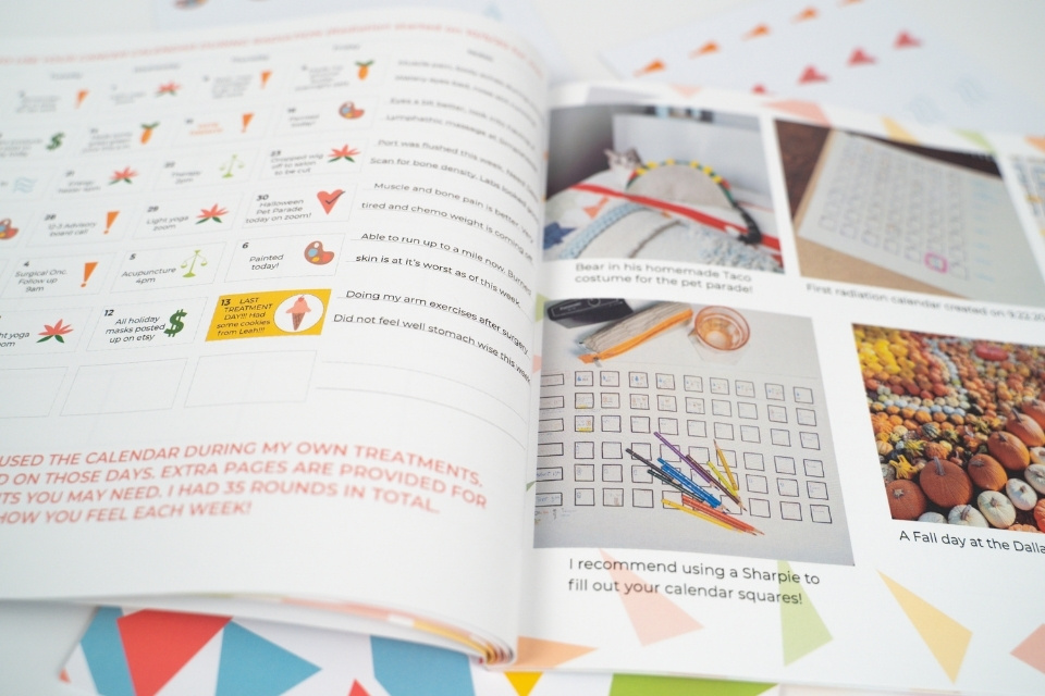 A zoomed in image of the Cancer Calendar book. One page reads