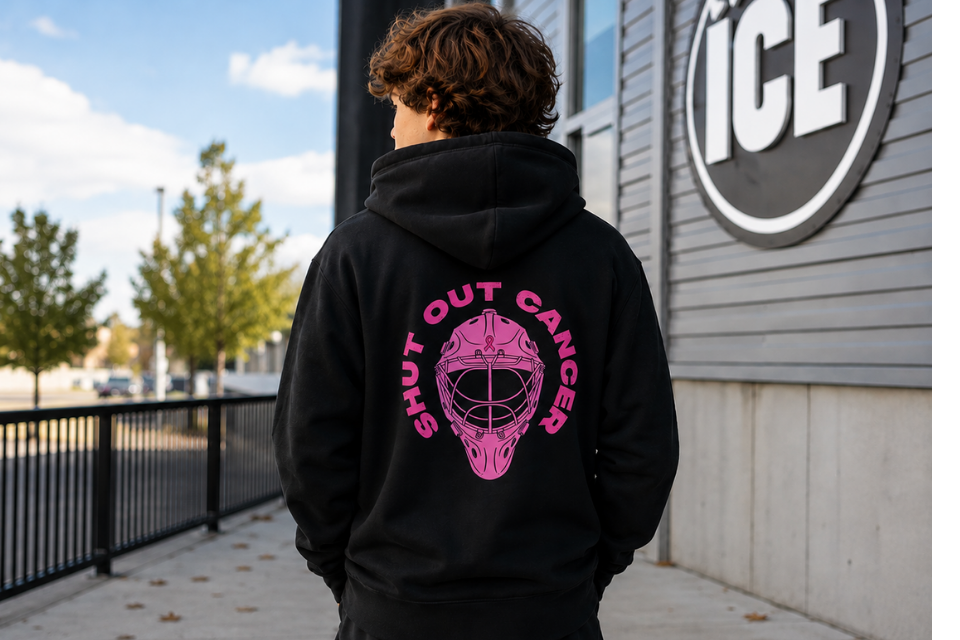A black sweatshirt that reads,