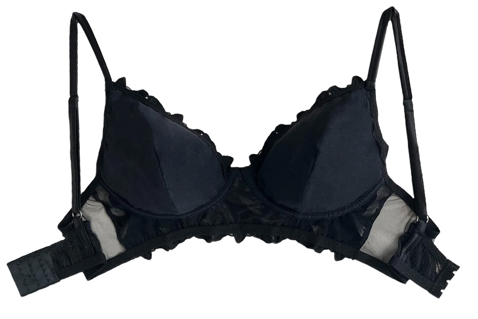 A black lace lingerie mastectomy bra
