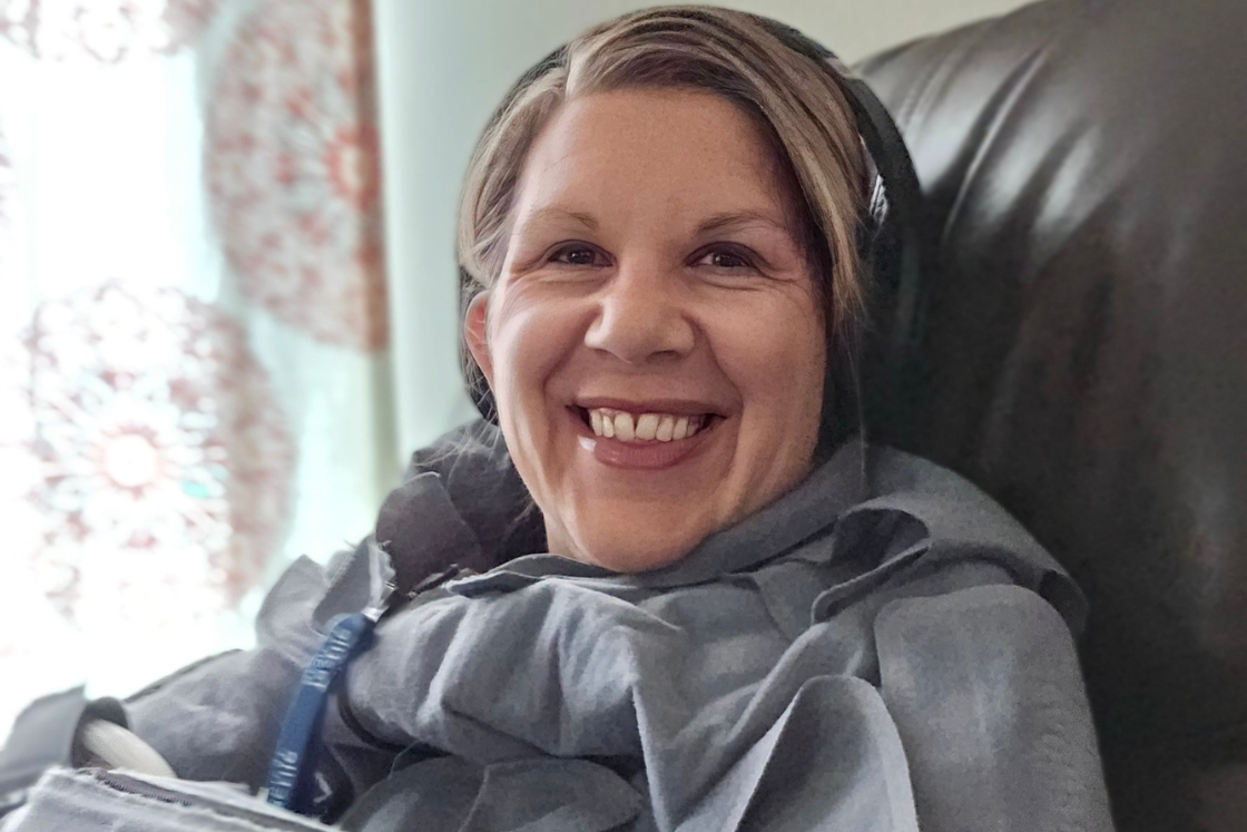 Meg Graves is wrapped up in her compression machine as she undergoes her daily treatment.
